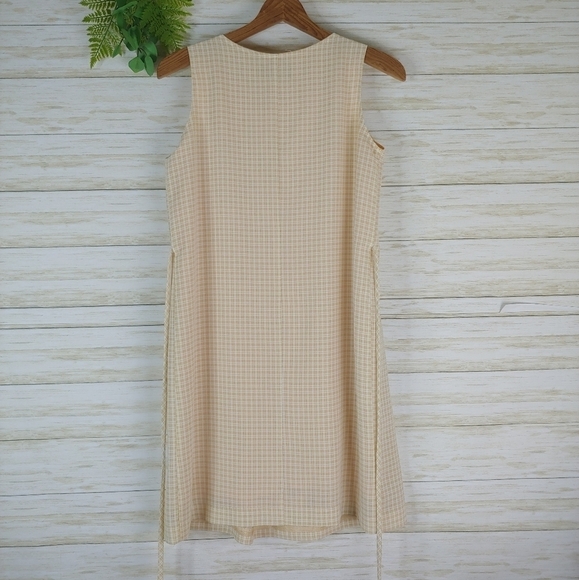 Vintage Beige Plaid Tartan Academia Viscose Feel Dress - Picture 4 of 4